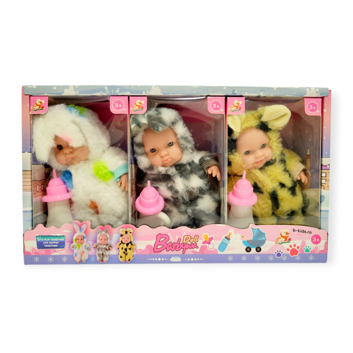 Set 3 Păpuși Bebeluși "Barbywa Doll" în Costume Pufoase de Animalute [2]
