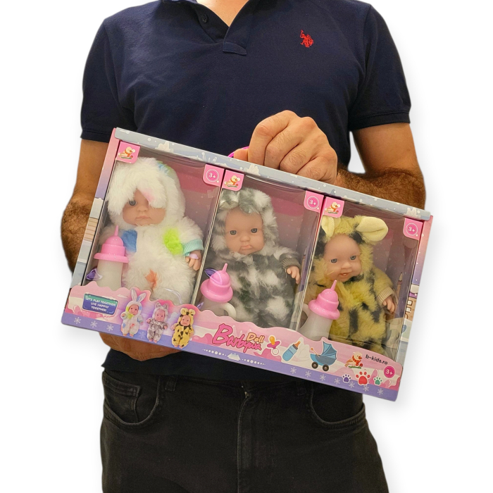 Set 3 Păpuși Bebeluși "Barbywa Doll" în Costume Pufoase de Animalute [3]