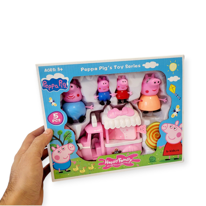 Set 4 figurine Peppa Pig cu masina de inghetata, Happy Family [6]
