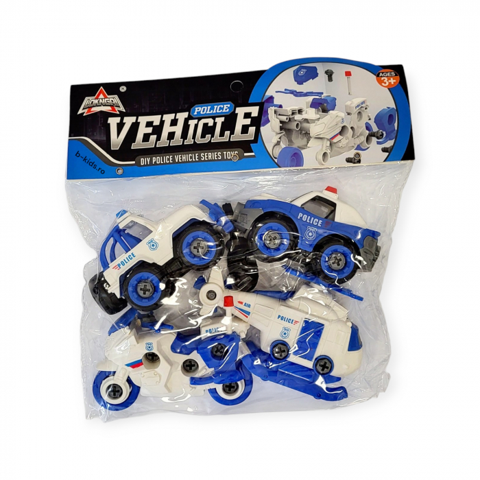 Set 4 vehicule mecanice, de Politie tip lego cu surubelnita [1]