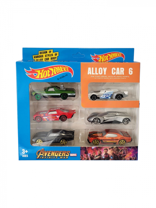 Set 6 masinute metalice, Hot Whells, diferite modele , Avengers [3]