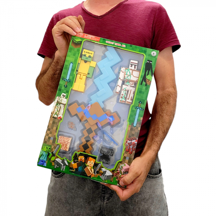 Set 7 piese Minecraft - figurie, accesorii si sabie cu sunete si lumini, maro [3]