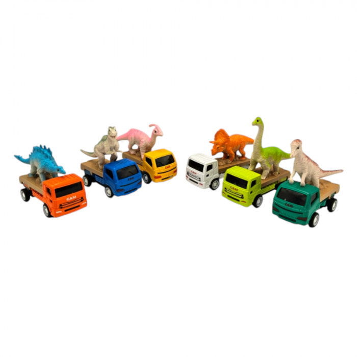 Set cu 6 camione de transport Dinozauri, din metal, Multicolor [5]