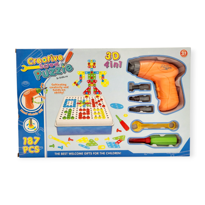 Set de Construcție 3D Creative - Set 4 în 1 cu Bormașină Electrică (187 Piese) [2]