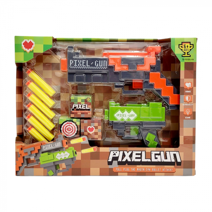 Set doua Pistole de Jucarie Minecraft PIXEL GUN cu 6 ventuze din burete [1]