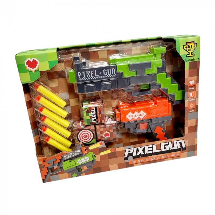 Set doua Pistole de Jucarie Minecraft PIXEL GUN cu 6 ventuze din burete [4]
