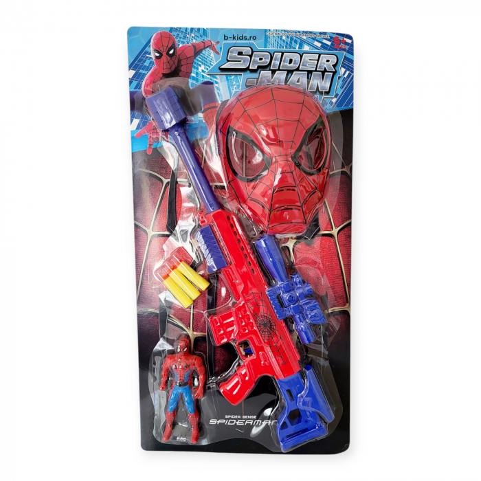 Set jucarie mitraliera cu gloante din burete, masca și figurina Spider-Man [2]