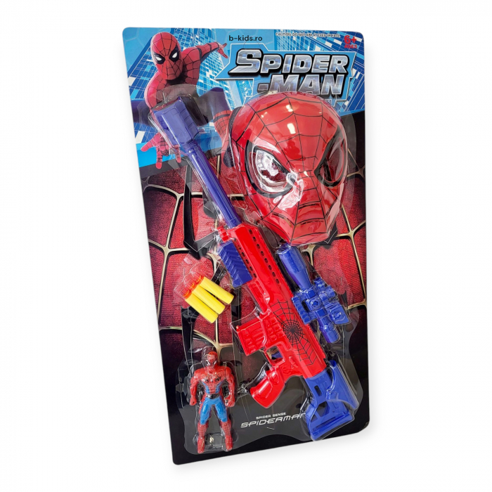 Set jucarie mitraliera cu gloante din burete, masca și figurina Spider-Man [1]
