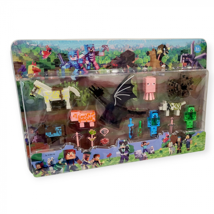 Set mare cu diferite figurine in forma de animale, dragon si accesorii, Minecraft [1]