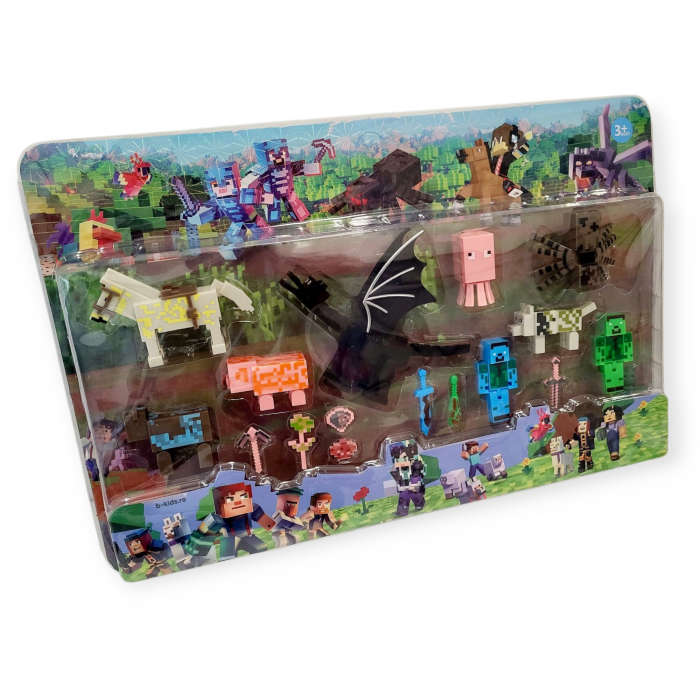 Set mare cu diferite figurine in forma de animale, dragon si accesorii, Minecraft [4]