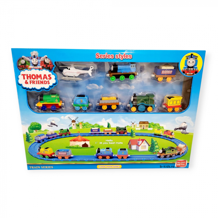 Set mare cu trenulet Thomas, locomotive metalice si elicopter [3]