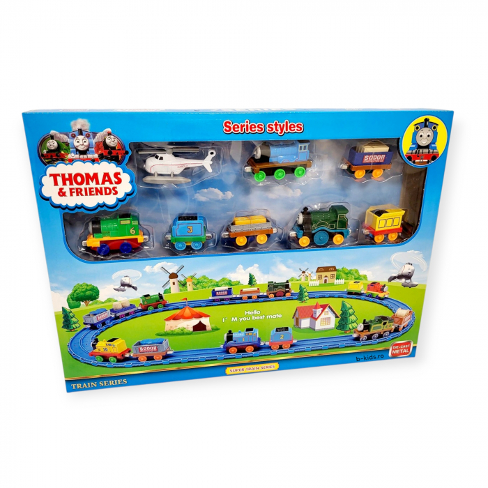 Set mare cu trenulet Thomas, locomotive metalice si elicopter [5]
