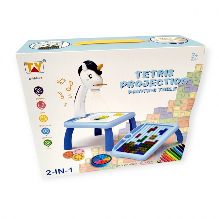 Set masa educationala Mini Proiector/Tetris 2 in 1, albastra [2]