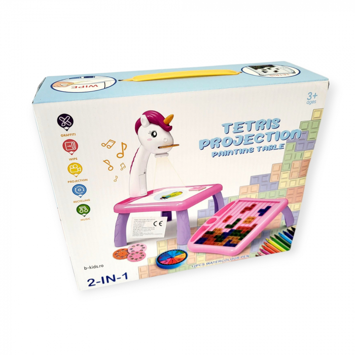 Set masa educationala Mini Proiector/Tetris 2 in 1, roz [2]