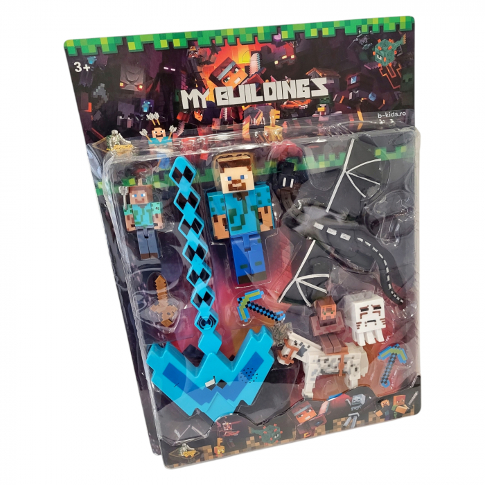 Set Minecraft - figurie, accesorii si arma cu sunete si lumini, albastra [1]