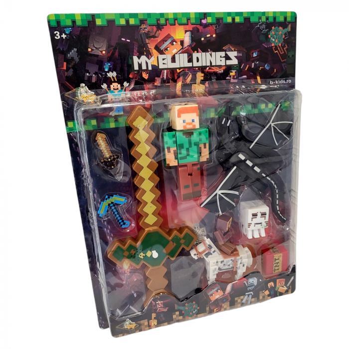 Set Minecraft - figurie, accesorii si arma cu sunete si lumini, maro [1]