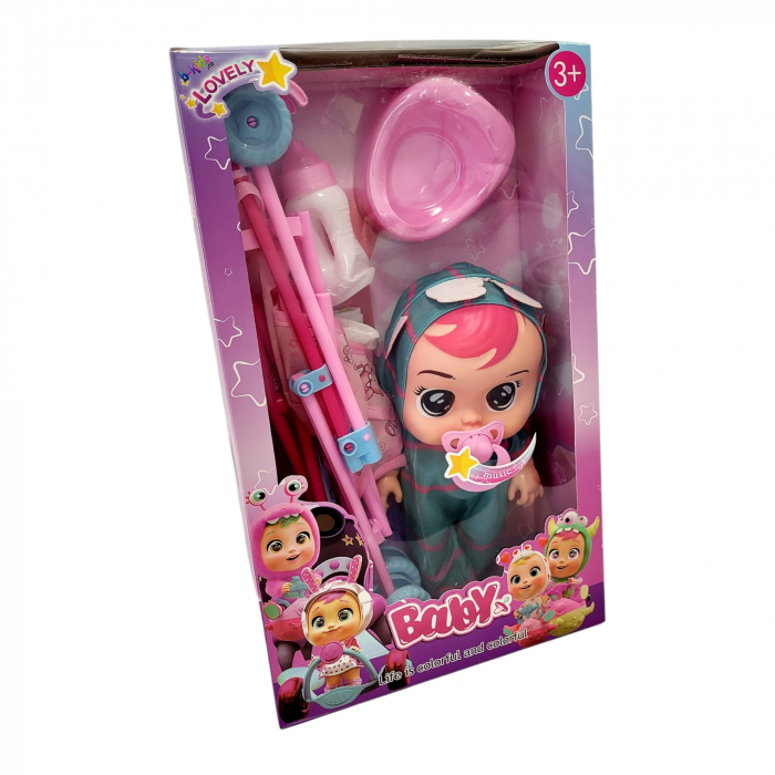 Set bebelus cu scutec, sunete și carucior, Baby Cry [2]