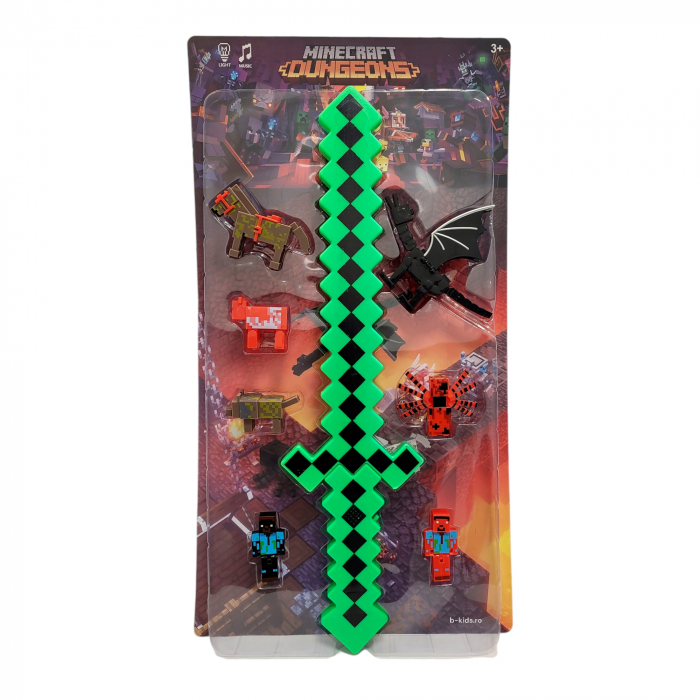 Set Sabie Verde cu Lumini si Sunete Minecraft cu 7 Figurine [4]
