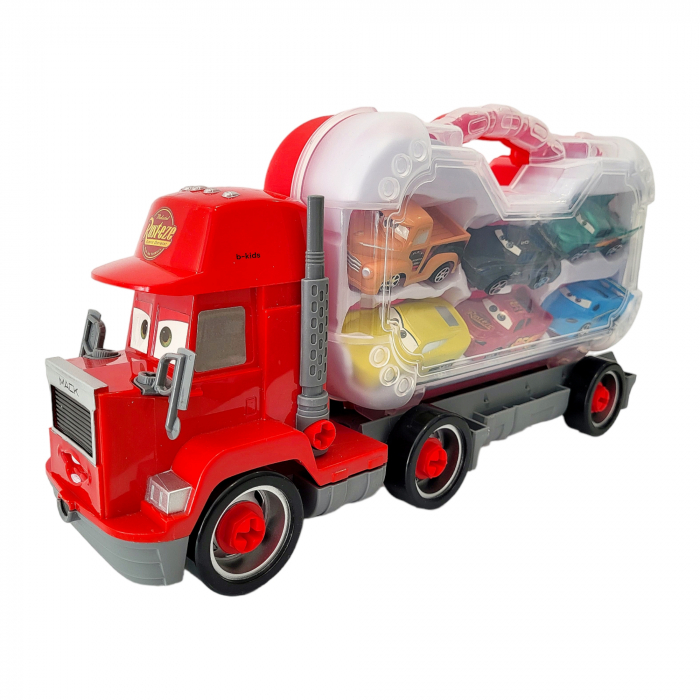 Set tir Cars + 6 masinute tip geanta cu unelte tip lego pentru roti. [3]