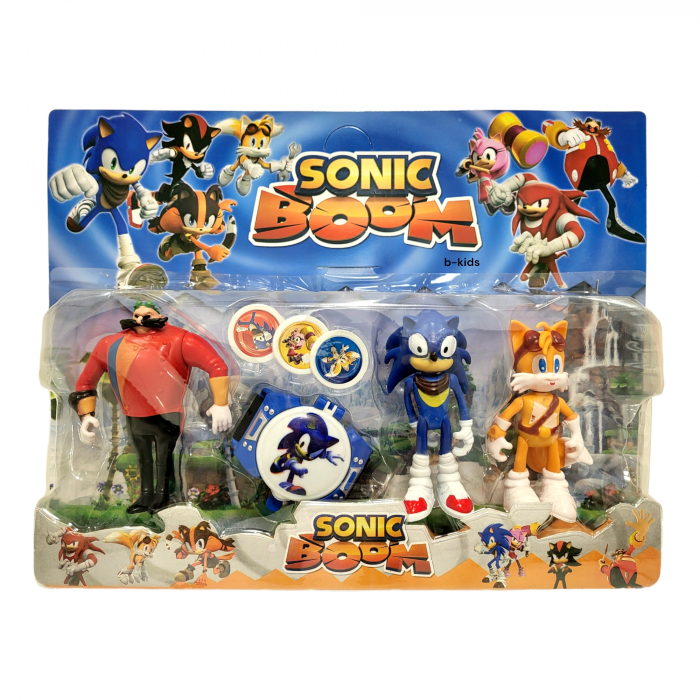 Set trei figurine + ceas lansator cu discuri, Sonic [2]
