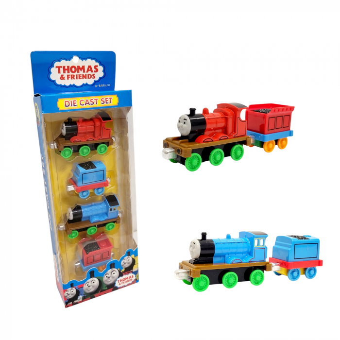 Set trenulet Thomas cu 2 locomotive si doua vagoane, metalice [1]