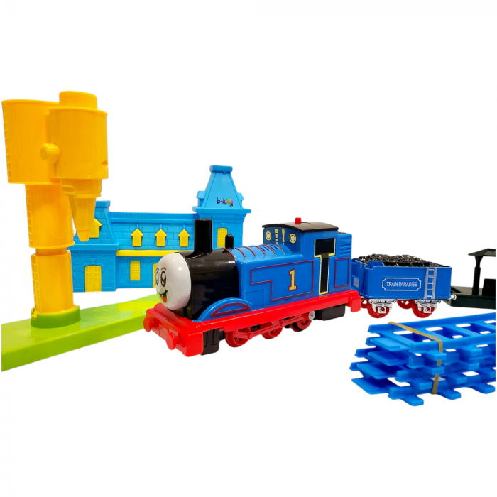 Tren mare Thomas cu aburi, sine, gara, peron, stație de încărcat cu apa. [7]