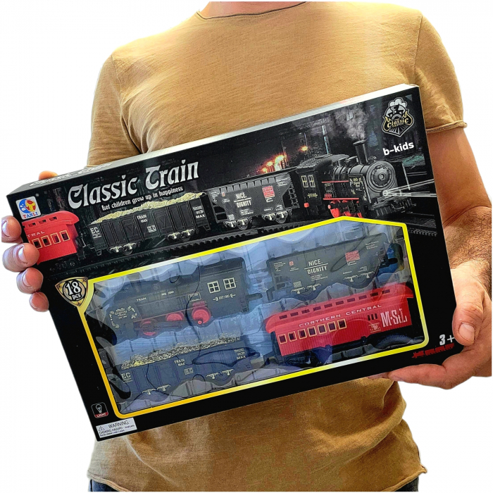 Trenulet cu 3 locomotive, sine. Classic Train (18 piese) [9]