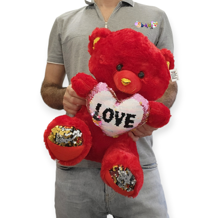 Ursuleț de plus rosu cu inimioara Love cu Paiete (40 cm) – O Îmbrățișare Memorabilă [2]