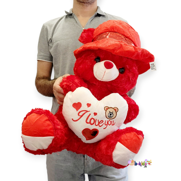 Ursulet mare rosu cu Pălărie si Inima (55 cm) – O Surpriză Impunătoare [4]