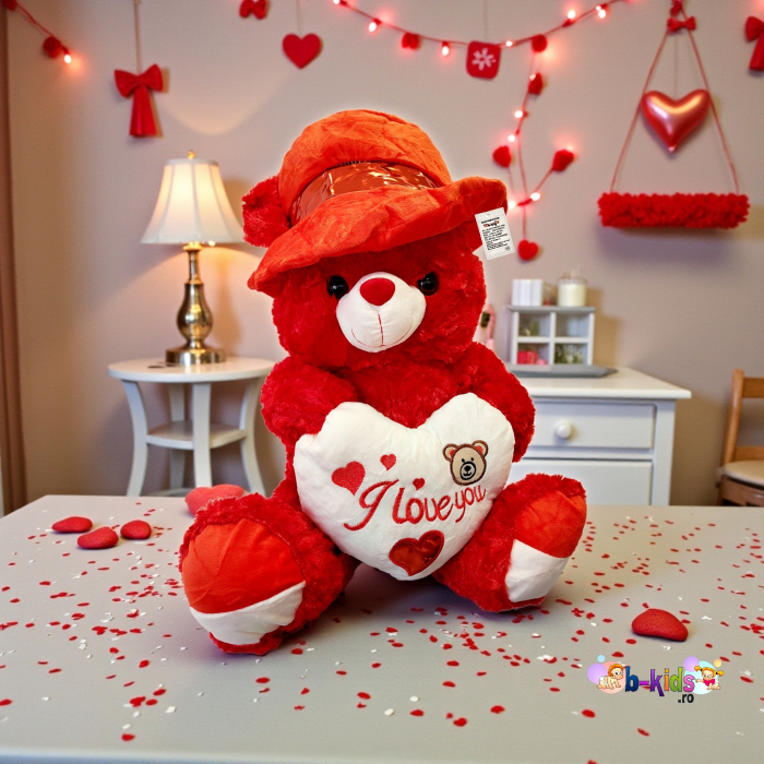 Ursulet mare rosu cu Pălărie si Inima (55 cm) – O Surpriză Impunătoare [3]