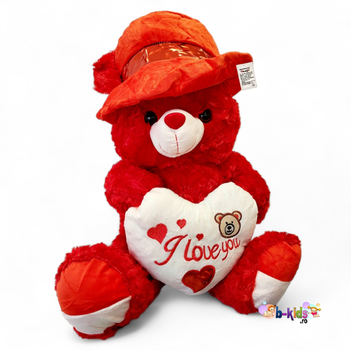 Ursulet mare rosu cu Pălărie si Inima (55 cm) – O Surpriză Impunătoare [2]