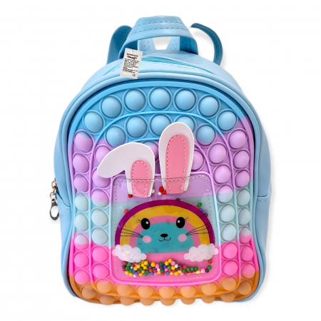 Jucarii exterior - Ghiozdan gradinita Pop-It, Rabbit, piele ecologica, albastru