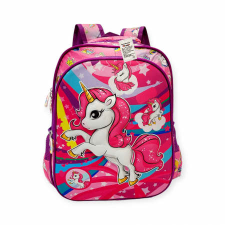 Scoala clasele primare - Ghiozdanel pentru scoala, 37 cm, Ponny, 3D, roz cu mov