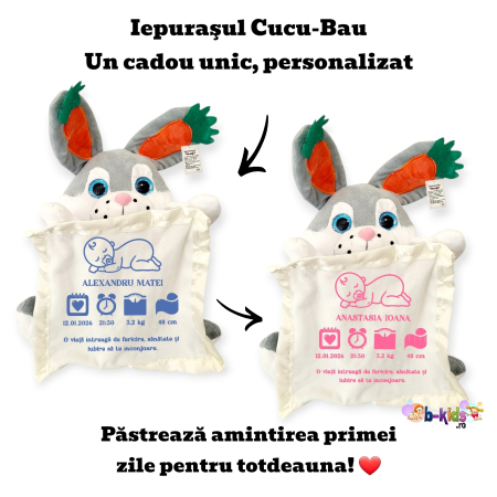 Jucarii Personalizate - Iepurașul Personalizat cu Datele Nașterii - Prima mea Amintire, Cucu-Bau