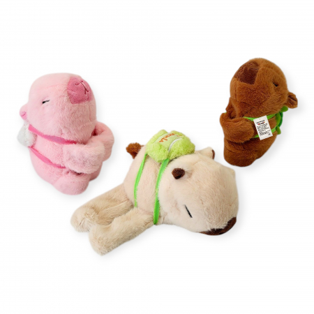 Personaje din plus - Jucarie de plus bratara - Model Capybara cu sunet si lumina, 16 cm