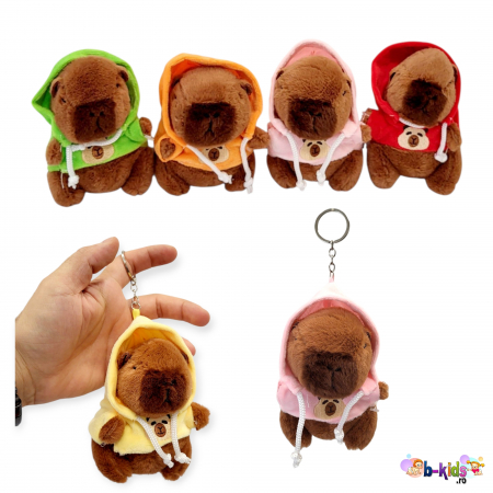 Noutati - Jucarie de plus breloc Model Capybara cu hanorac, 12 cm