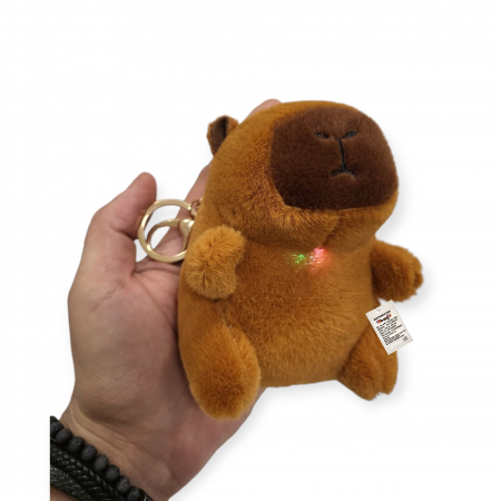 Personaje din plus - Jucarie de plus breloc Model Capybara cu sunet si lumina, maro, 12 cm