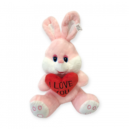 Plusuri medii - Jucarie de plus - Iepure cu inima, roz, 35 cm