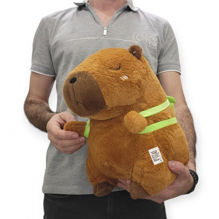 Plusuri - Jucarie de plus mare, Model Capybara cu rucsac țestoasă, maro,  35 cm