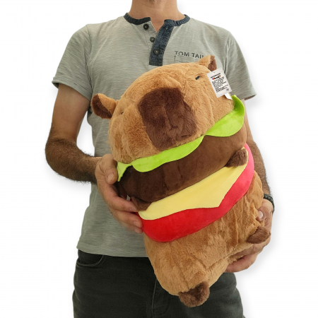 Noutati - Jucarie de plus mare Model Capybara Hamburger, maro,  40 cm