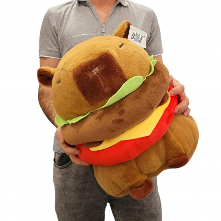 Personaje din plus - Jucarie de plus mare Model Capybara Hamburger, maro,  50 cm