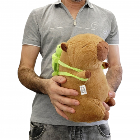 Plusuri - Jucarie de plus, Model Capybara cu rucsac țestoasă, maro,  30 cm