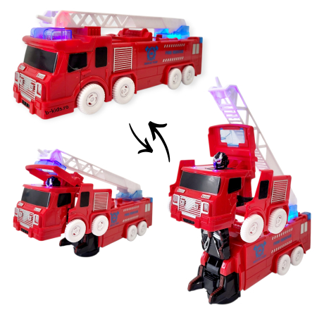 Jucarii interactive - Masina interventii pompieri cu scara Transformers in robot, cu sunete si lumini, 2 in 1
