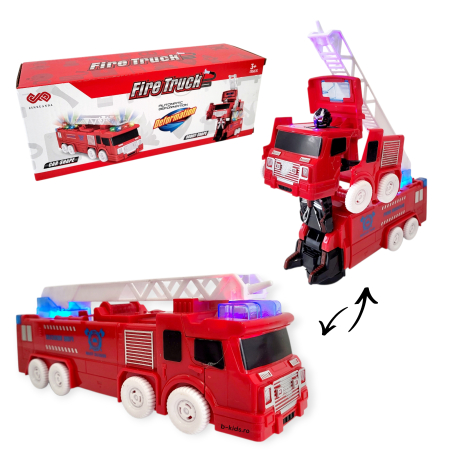 Masina interventii pompieri cu scara Transformers in robot, cu sunete si lumini, 2 in 1 [3]