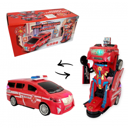 Roboti - Masina interventii pompieri Transformers in robot, cu sunete si lumini, 2 in 1