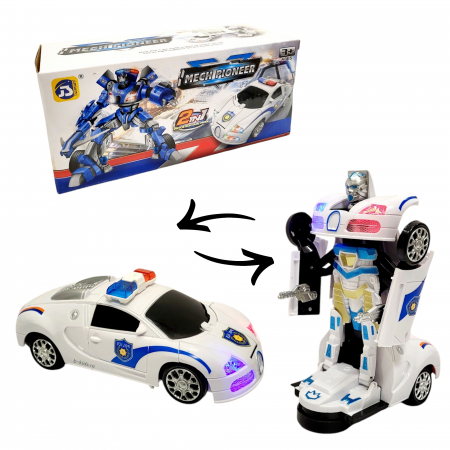 Roboti - Masina Politie Transformers in robot, cu sunete si lumini, 2 in 1