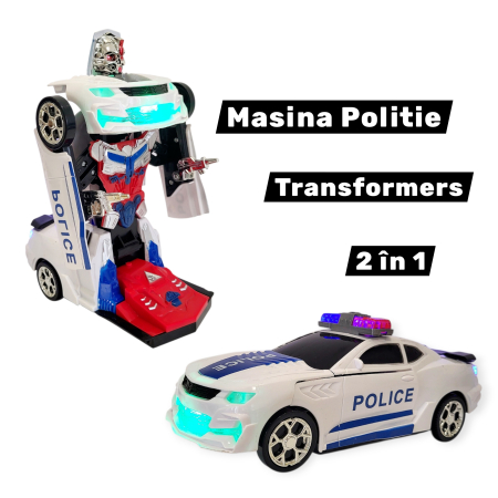 Masina Politie Transformers in robot, cu sunete si lumini, 2 in 1 , Police Car [1]