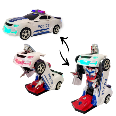 Jucarii interactive - Masina Politie Transformers in robot, cu sunete si lumini, 2 in 1 , Police Car