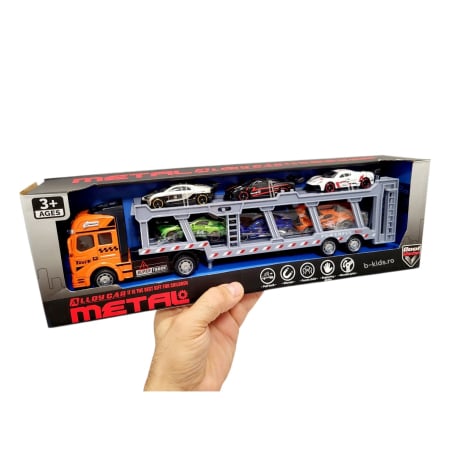 Jucarii - Masini metal - Tir platforma + 6 mașini de curse,  Rally