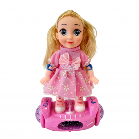 Pentru fetite - Papusa cu hoverboard muzicala și cu lumini multicolore, roz